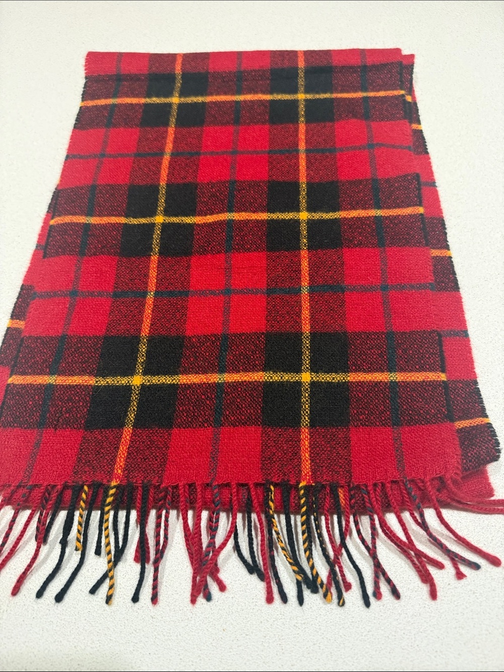 Jack Spade Red Plaid Wool Scarf with Black and Yellow Accents